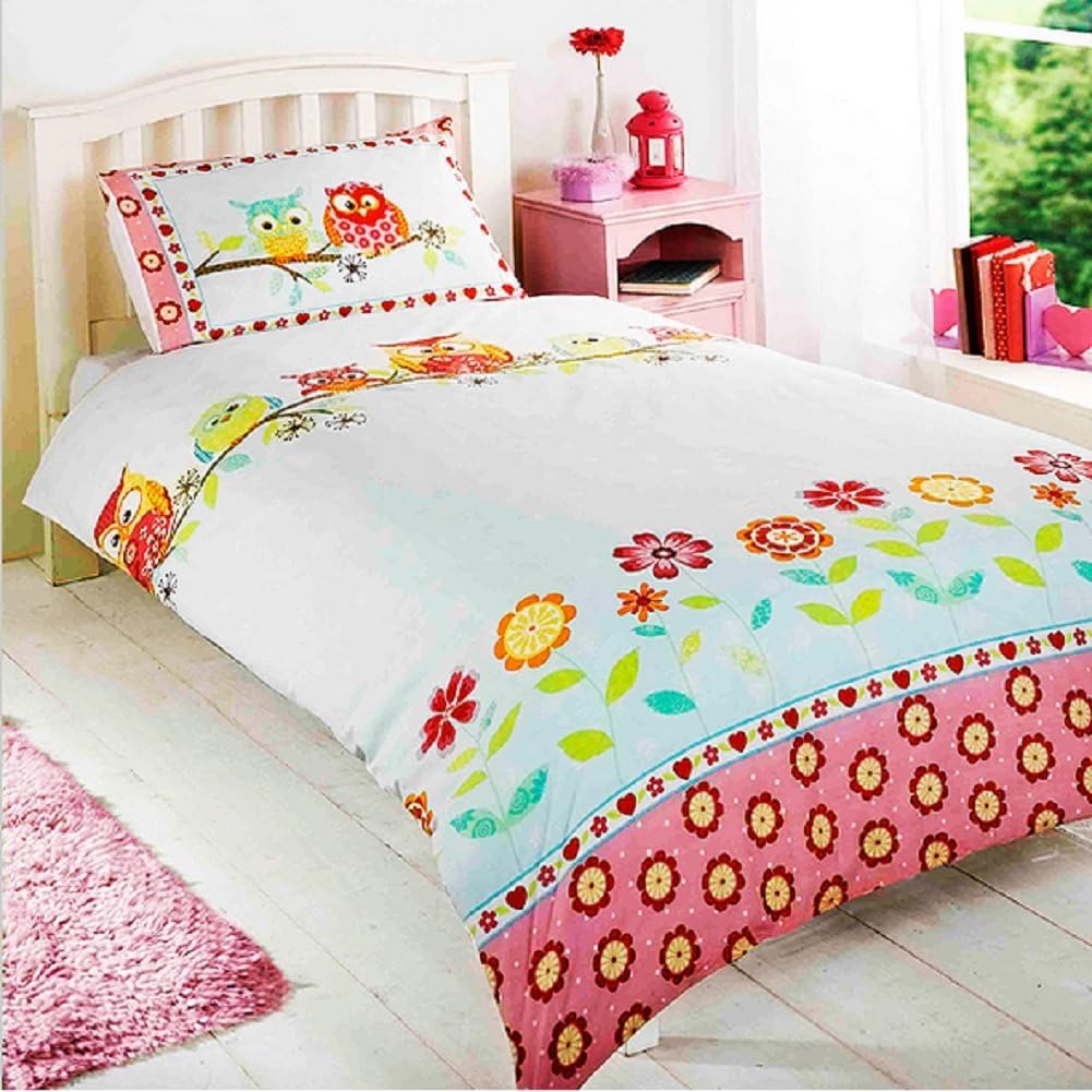 Owls Children's Rotary Single Duvet Quilt and Pillow Case Bedding Set