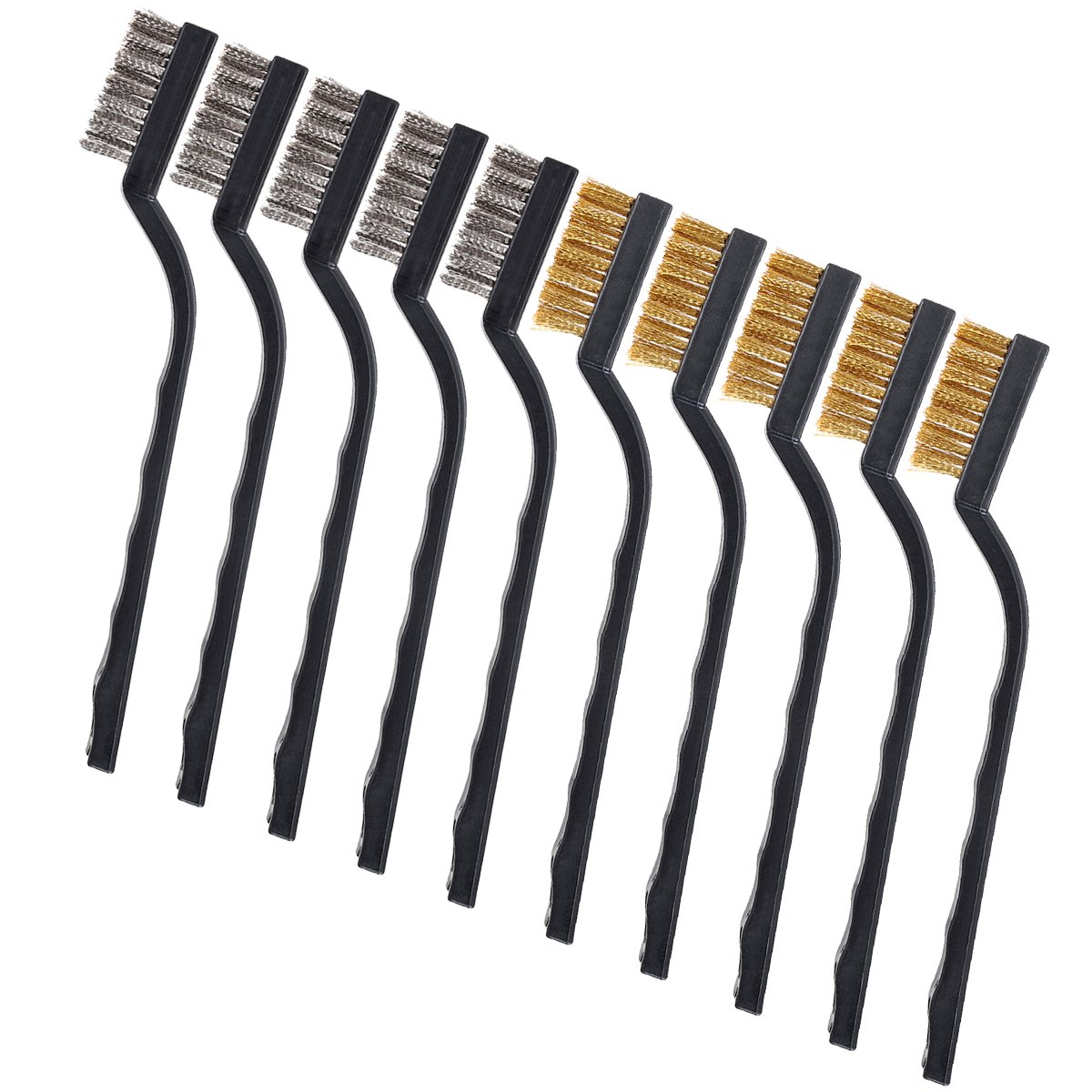 10 Pieces Wire Brush Scratch Brush (Stainless Steel + Brass), Curved Handle Masonry Brush Wire Bristle for Cleaning Welding Slag and Rust