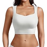 YEOREO Workout Top for Women Sleeveless Square Neck Sport Crop Top Built in Bra Tank Top Athletic Gym Cami Heart Collar