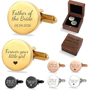 ELULAE Personalized Cufflinks for Men, Father of the Bride Cufflinks, Custom Engraved Stainless Steel Cuff Links, Initial Nam