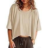 Tankaneo Womens Oversized T-Shirts Cropped Summer Casual Short Sleeve Loose Fit Tee Tops