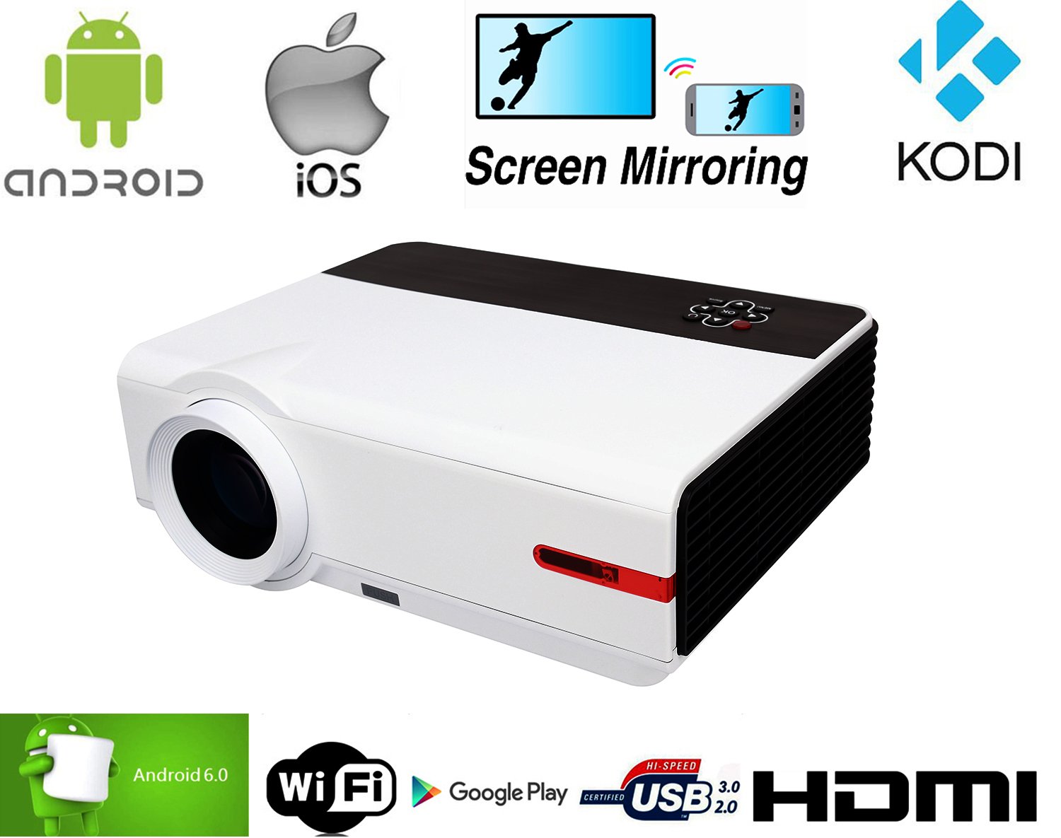 FR 1080P WiFi Proyector Full HD WiFi, s87 a 5000 lúmenes 10000: 1 ...