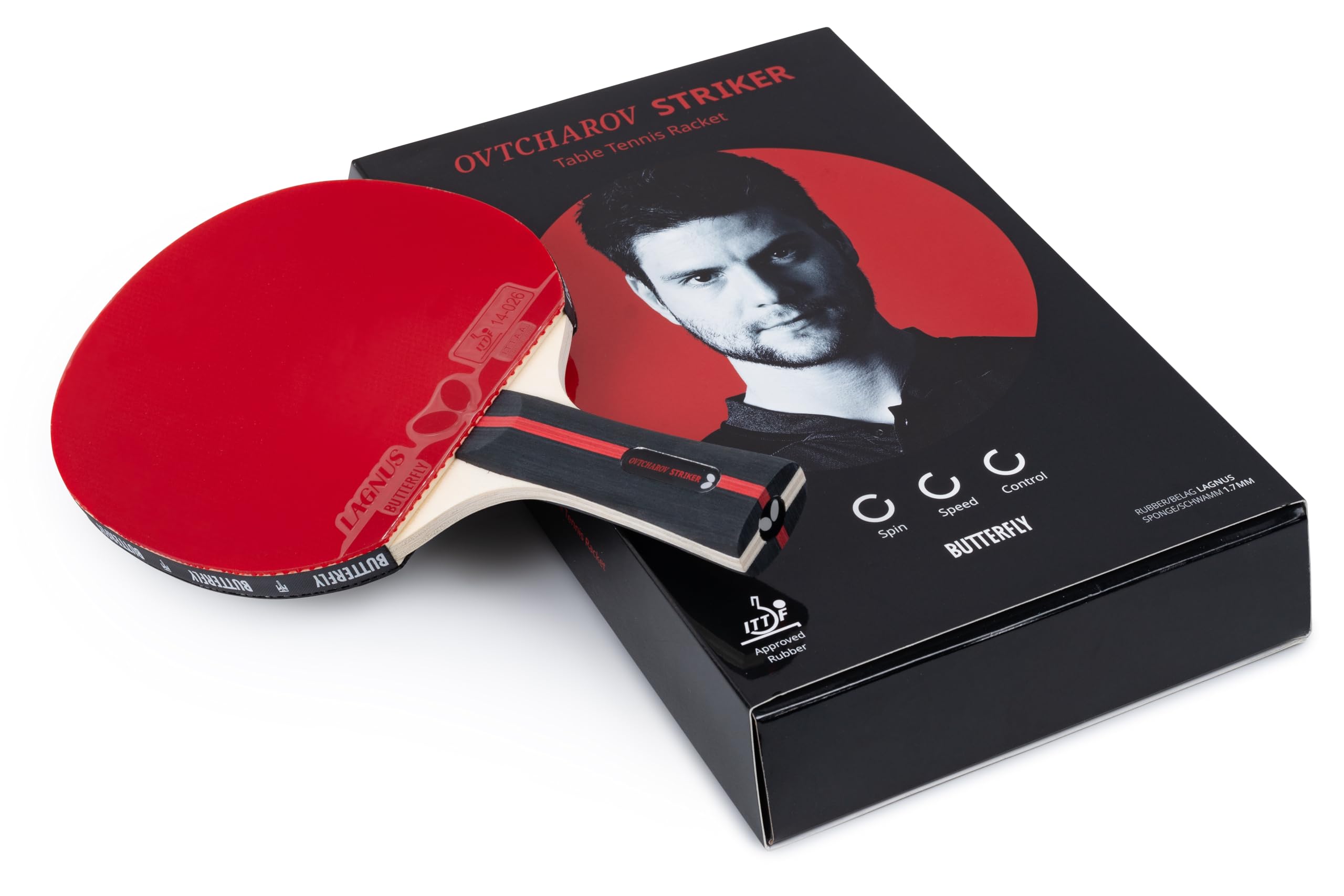 Butterfly Ovtcharov Striker Table Tennis Bat, Professional Table Tennis Bat for Ambitious Table Tennis Players, ITTF Approved for Competitions, Extremely Grippy/Sticky Pads for Maximum Spin