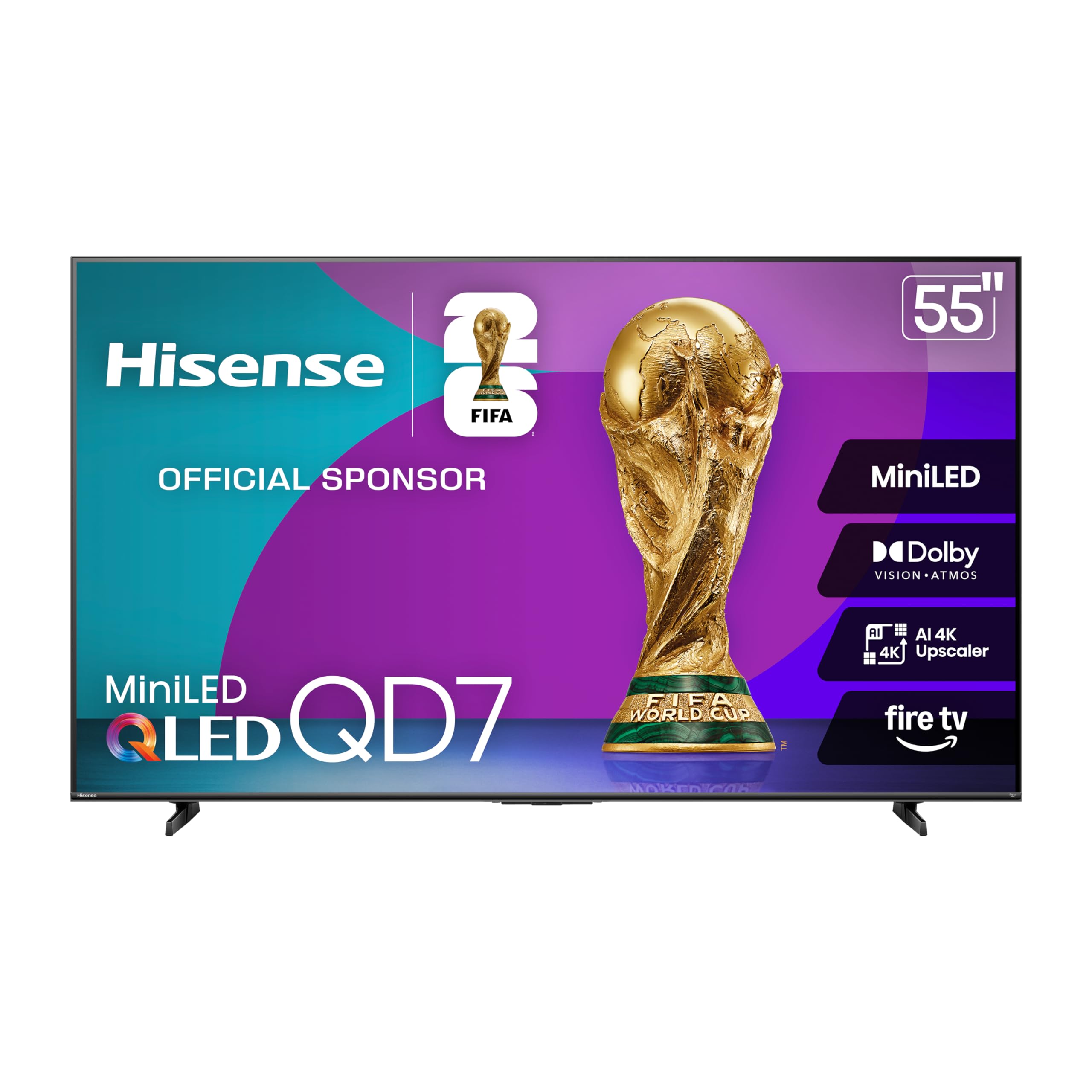 Hisense 55" Class QD7 Series Mini-LED 4K UHD Smart Fire TV (55QD7QF, 2025 Model) - QLED, HDR10+, Dolby Vision, Dolby Atmos, Game Mode Plus, ALLM, Alexa Built in with Voice Remote, Streaming TV, Black