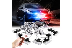 Sidaqi 16LED Grille Strobe Lights - Red Blue Dash Deck Visor Police Flash for Car Truck Ambulance - Emergency Warning With Remote Control Wireless 12V