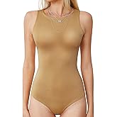 LAOLASI Women's Crew Neck Bodysuit Sleeveless Racer Back Slim Fit Double Lined Casual Halter Neck Body suit Shirts Tank Tops