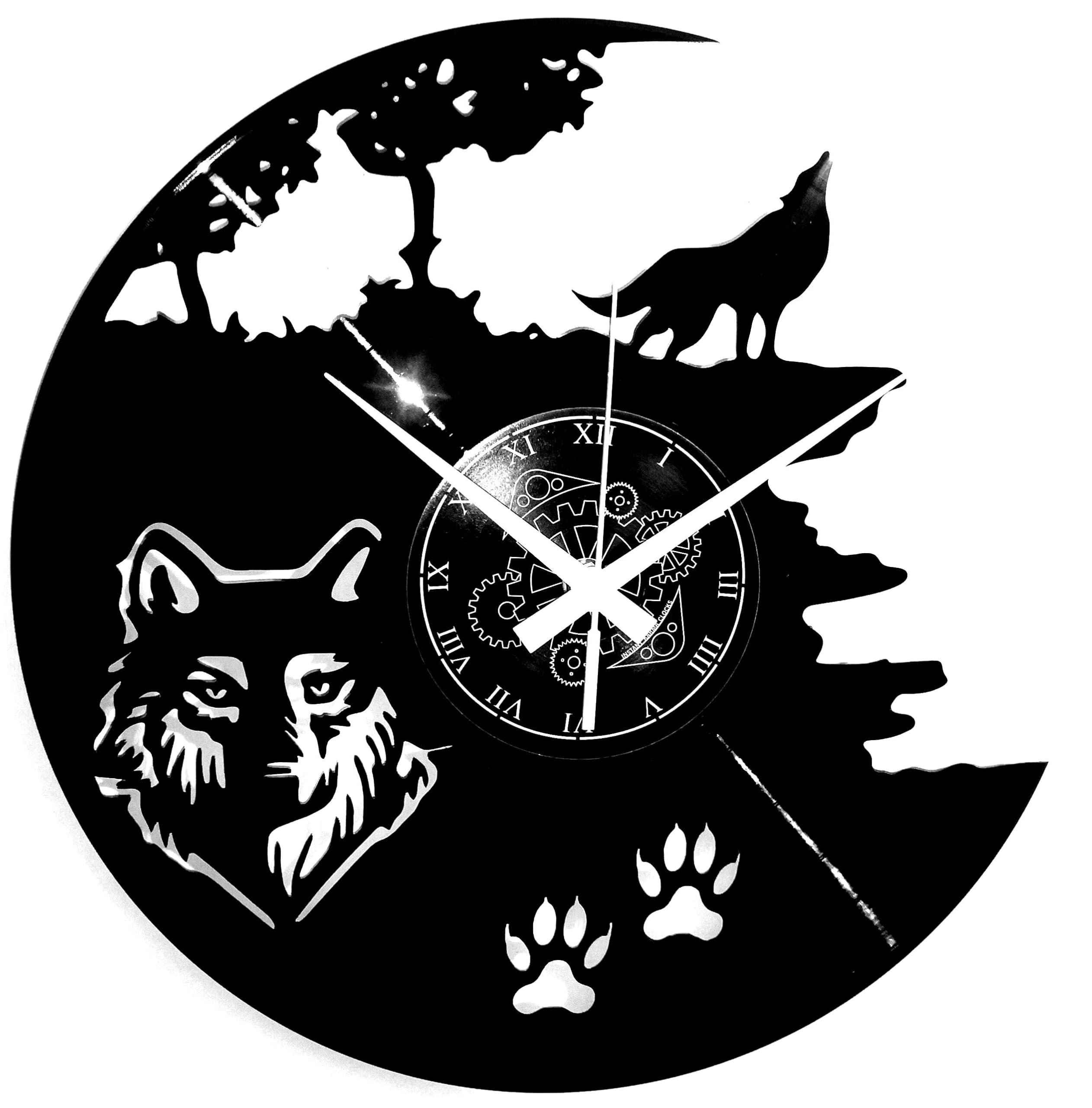 Instant Karma Clocks | Wolf Wall Clock – Silent No-Ticking – Perfect for Bedroom, Studio, Cabin, Office, Living Room | Modern Design Unique Decoration