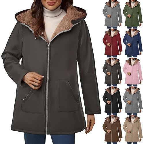 women's coats, Winter Jackets For Women UK Puffer Clothing Ladies Casual Lightweight Fleece Coats Plus Size Slim Trench Coat Long Sleeve Warm Outwear Outdoor Hiking Outfits