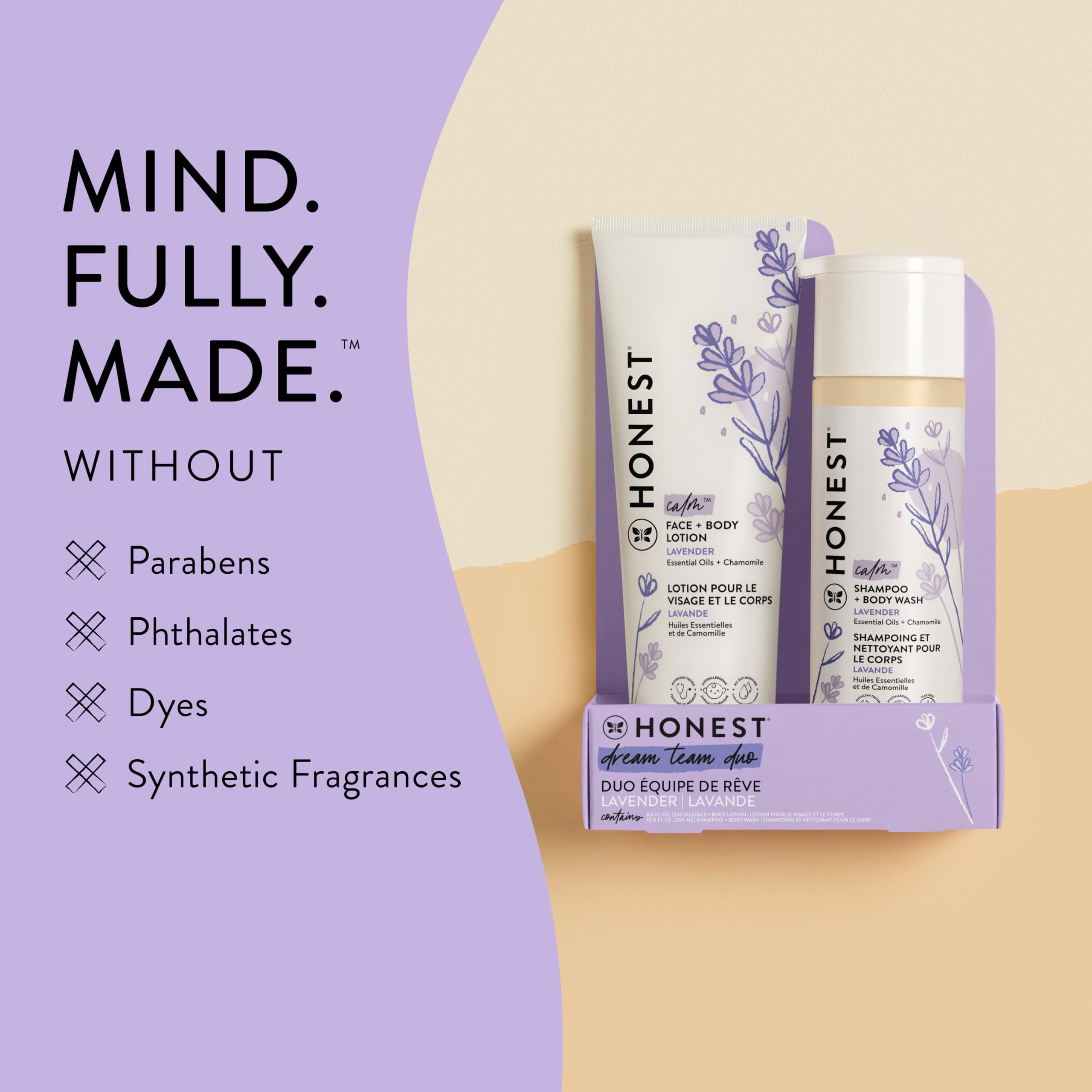 The Honest Company 2-in-1 Cleansing Shampoo + Body Wash and Face + Body Lotion Bundle | Gentle for Baby | Naturally Derived | Lavender Calm, 18.5 fl oz