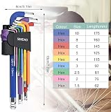 SIMDAO 9Pcs Metric Hex Key Set 1.5-10mm Anti-Slip Ball End Color Coding view 2
