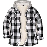ZENTHACE Women's Hooded Flannel Shirt Jacket,Sherpa Lined Full Zip Fall Winter Plaid Shacket