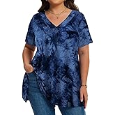 LARACE Plus Size Tops for Women Short Sleeve Women's V Neck Pleated Tunics Dressy T-Shirts Summer Clothes Loose Fit Blouses