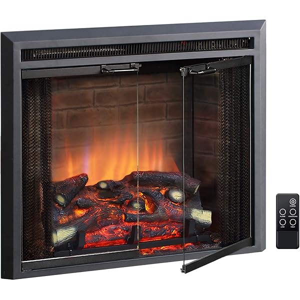 Amazon.com: PuraFlame Western Electric Fireplace Insert with Fire Crackling  Sound, Remote Control, 750/1500W, Black, 25 63/64 Inches Wide, 23 3/16  Inches High : Home u0026 Kitchen