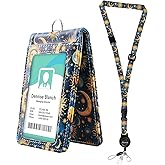 Double Sided Clear Badge Holder with Quick-Release Buckles & Adjustable Retractable Lanyards, Breakaway Neck Lanyards, Veritcal Leather ID Badge Name Card Holder for Nurse Teacher Student (Sun Moon