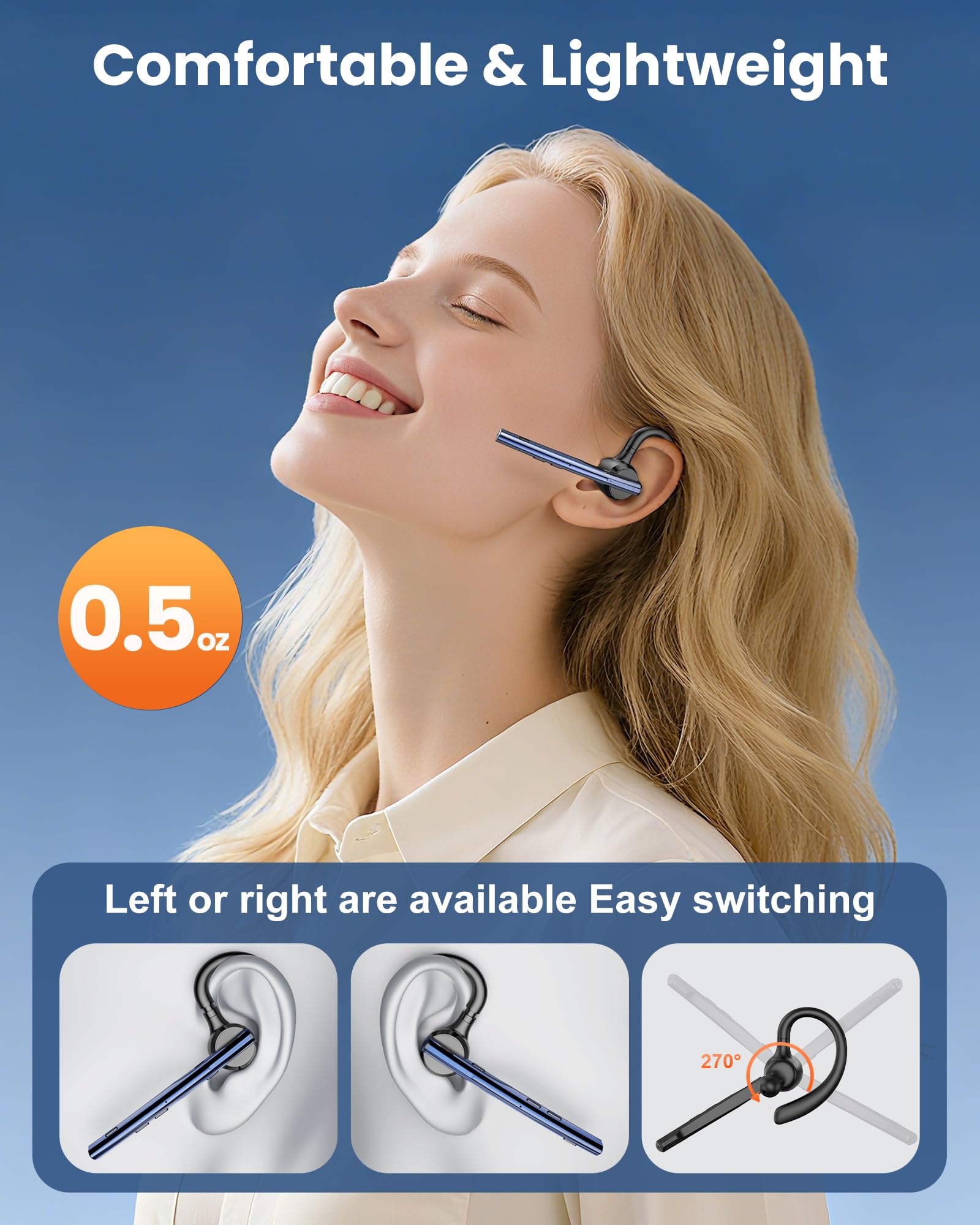 New Bee Bluetooth Headset V5.1 Bluetooth Earpiece Dual Mic with 500mAh Charging Case 72H Talk Time Wireless Hand-Free Headsets with Mute Button for Cell Phone Calls Driving Motorcycle Computer