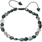Lightock Spiritual Irregular Tumbled Crystals and Stones Beaded Anklet Wealth Love Ankle Bracelets for Women Adjustable Beach Foot Jewelry (Moss Agate)