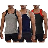Different Touch Men's 3 Pack Dry Fit Square Cut Tank Tops