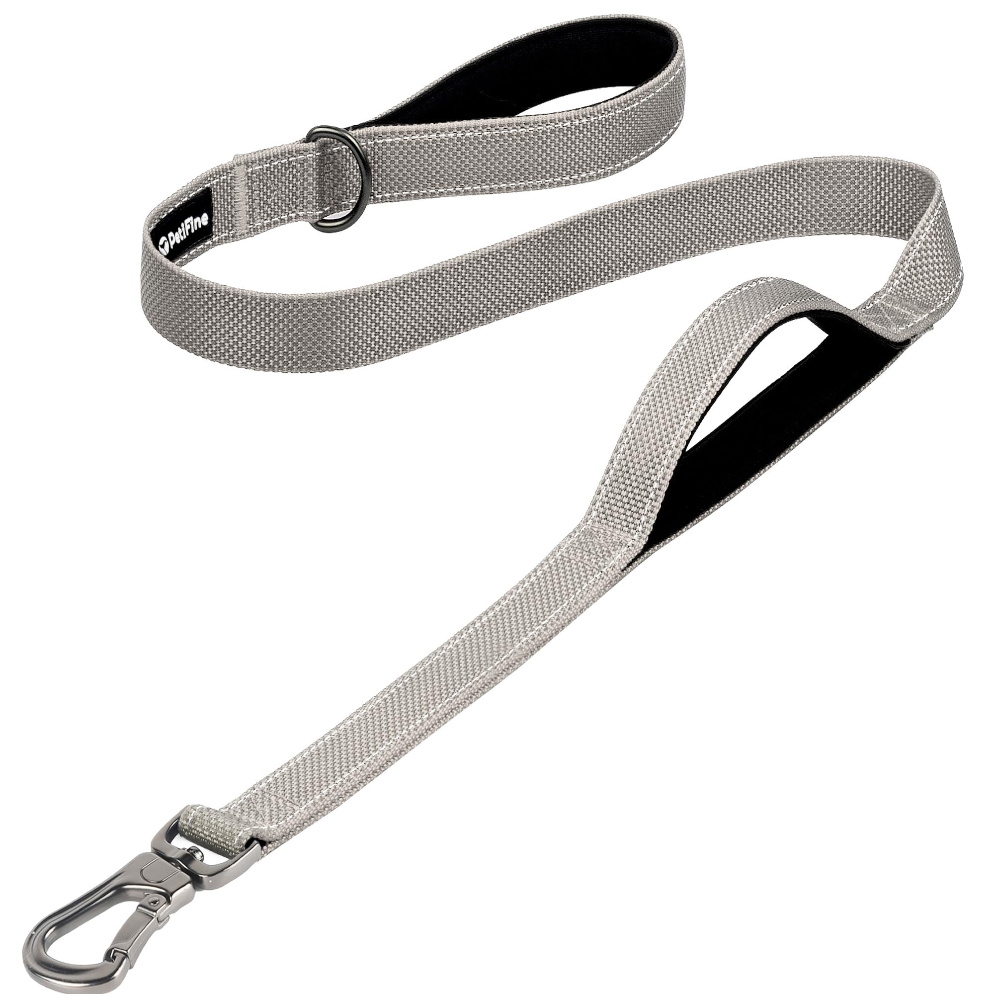 PetiFine 4FT Heavy Duty Dog Leash with Soft Padded Double Handle, Durable Strong Clasp Dog Leashes, Reflective Nylon Walking Lead for Large,Medium,Small Breed Dogs, Grey