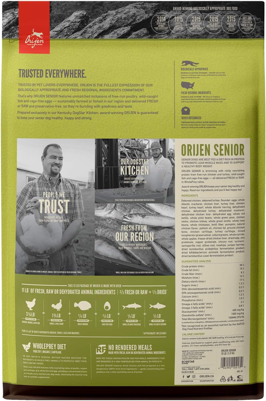 Amazon Com Orijen Senior Dry Dog Food Grain Free High Protein Fresh Raw Animal Ingredients 13lb Pet Supplies