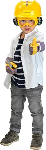 Theo Klein Bosch 3-Part Accessory Set Kids Toy Work Gloves Goggles Ear view 2