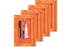 SdeFe Binder Fabric Pencil Pouch 3-Ring Binder Pencil Case Bag with Zipper 4 Pack (Orange)