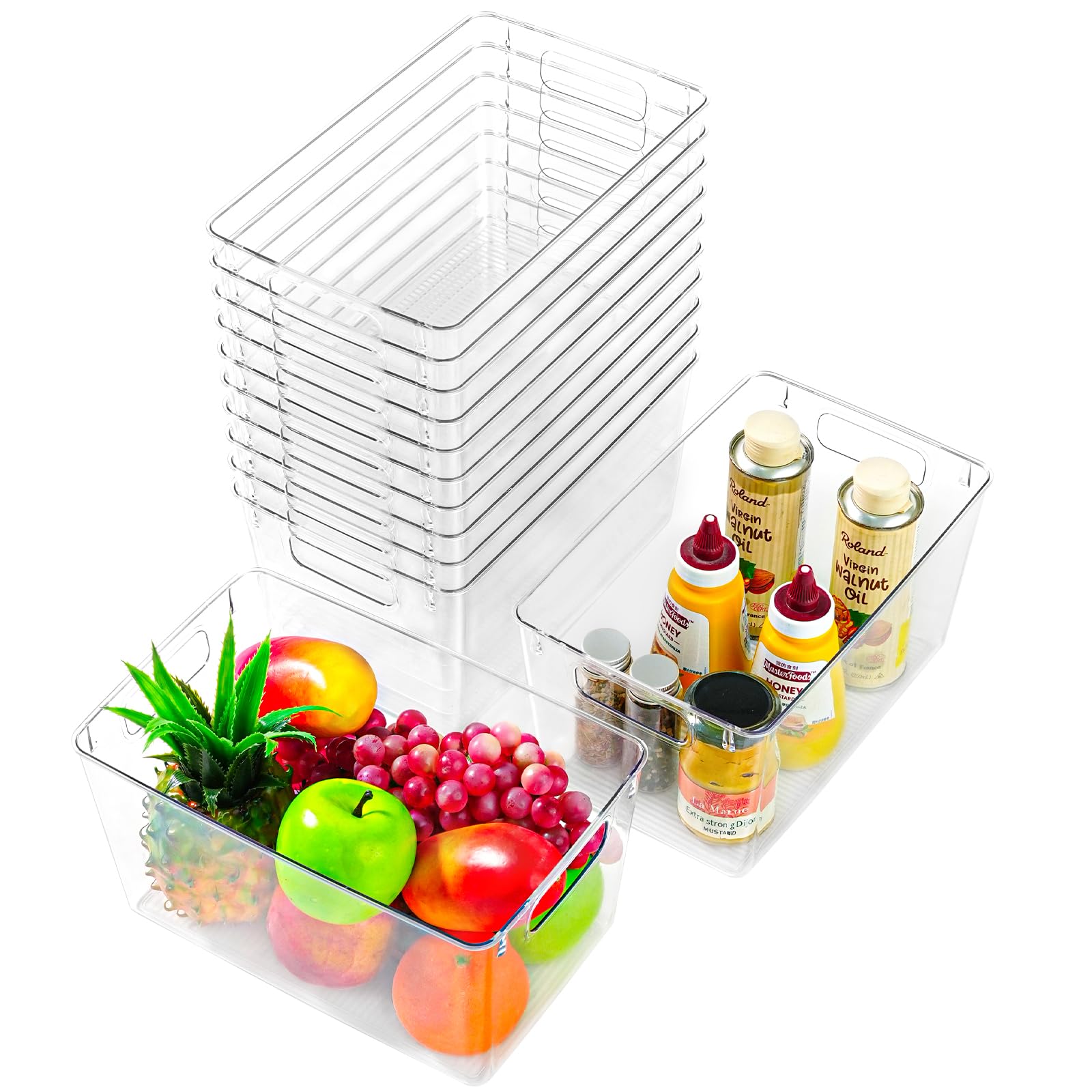 Photo 1 of 12 Pack Organizers and Storage, Pantry Organization and Storage Bins, Cabinet Organizer, Clear Plastic Storage Containers with Handle?Acrylic Storage Bins for Cabinet, Fridge