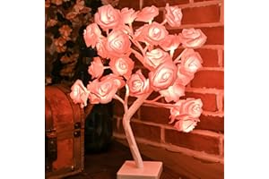 Snokip Rose Flower Tree Lamp, 32 Led Rose Table Lamp Gift for Girls Woman Teens Home Decor Battery Powered for Bedroom Living Room Party Wedding Christmas Valentine's Day Decor