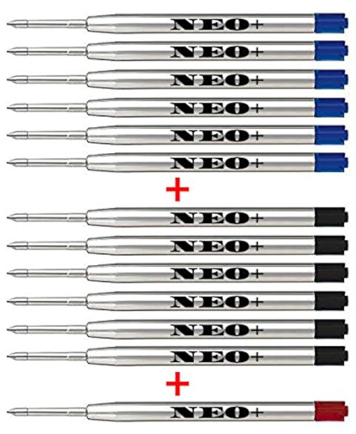 Quality Ballpoint Pen Refills, 12 Pieces, Medium Point. Compatible with Parker Ball Pen Too. G2 Style Refill (6 x Black Ink + 6 x Blue Ink + 1 x RED Ink)