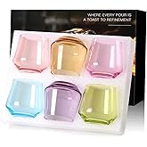 comfit Colored Stemless Wine Glasses Set of 6-14 oz Hand-Blown Crystal Colored Glassware with, Multicolor Wine Glass for Wine Lovers, Birthday Gifts for Women