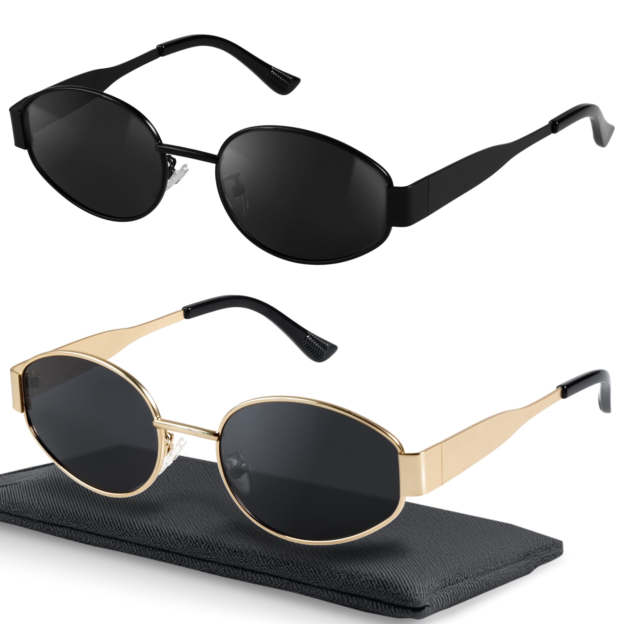 livho retro polarized sunglasses - uv400 protection, oval shape, metal frames - matching soft case inlcuded