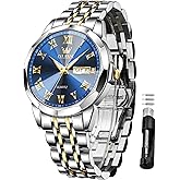 OLEVS Mens Watches Dress Waterproof Watch with Date Day Analog Quartz Wrist Watch Large Roman Numerals Classic Luxury Luminous Scales 41mm Big Face Relojes para Hombres