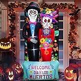 Dia De Los Muertos Decoration, 6 FT Halloween Inflatables Décor Day of The Dead Spooky Sugar Skull Couple, Blow Up Yard Decorations with Built-in LED for Outdoor Garden, Lawn