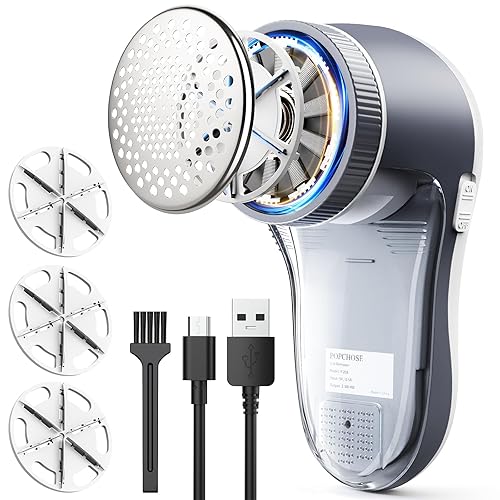 POPCHOSE Lint Remover, Bobble Remover for Clothes, Rechargeable Fabric Shaver, Electric Woolen Jumper Debobbler, Clothes Defuzzer for Sweater, Fuzz Remover for Knitwear, Sofa, Couch