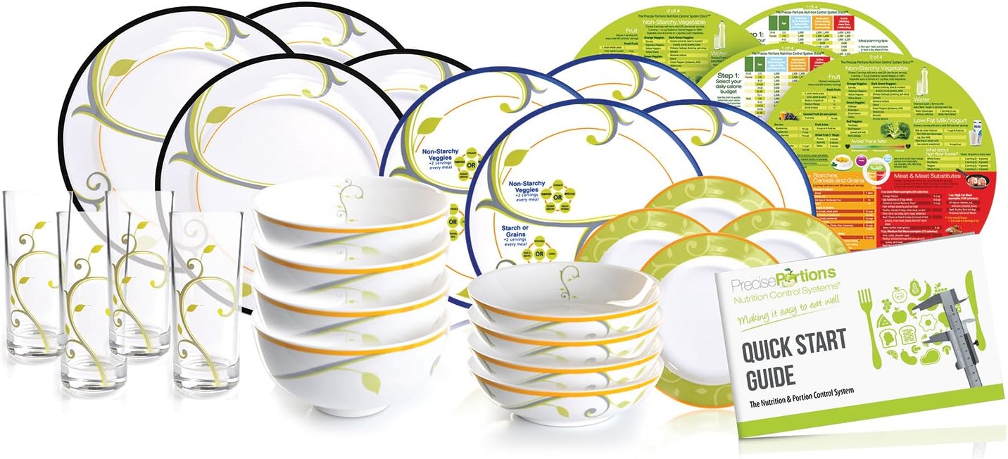 Precise Portions Microwavable Dinner Set with White Porcelain Chip Resistant Diet Control Dinnerware