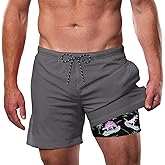 Cozople Mens Swim Trunks with Compression Liner 5.5" Inseam Quick Dry Bathing Suit Lightweight Swimming Shorts