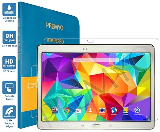 PREMYO Panzerglas Schutzglas Displayschutzfolie Folie kompatibel für Samsung Galaxy Tab S 10.5 Blasenfrei HD-Klar 9H Gegen Kr