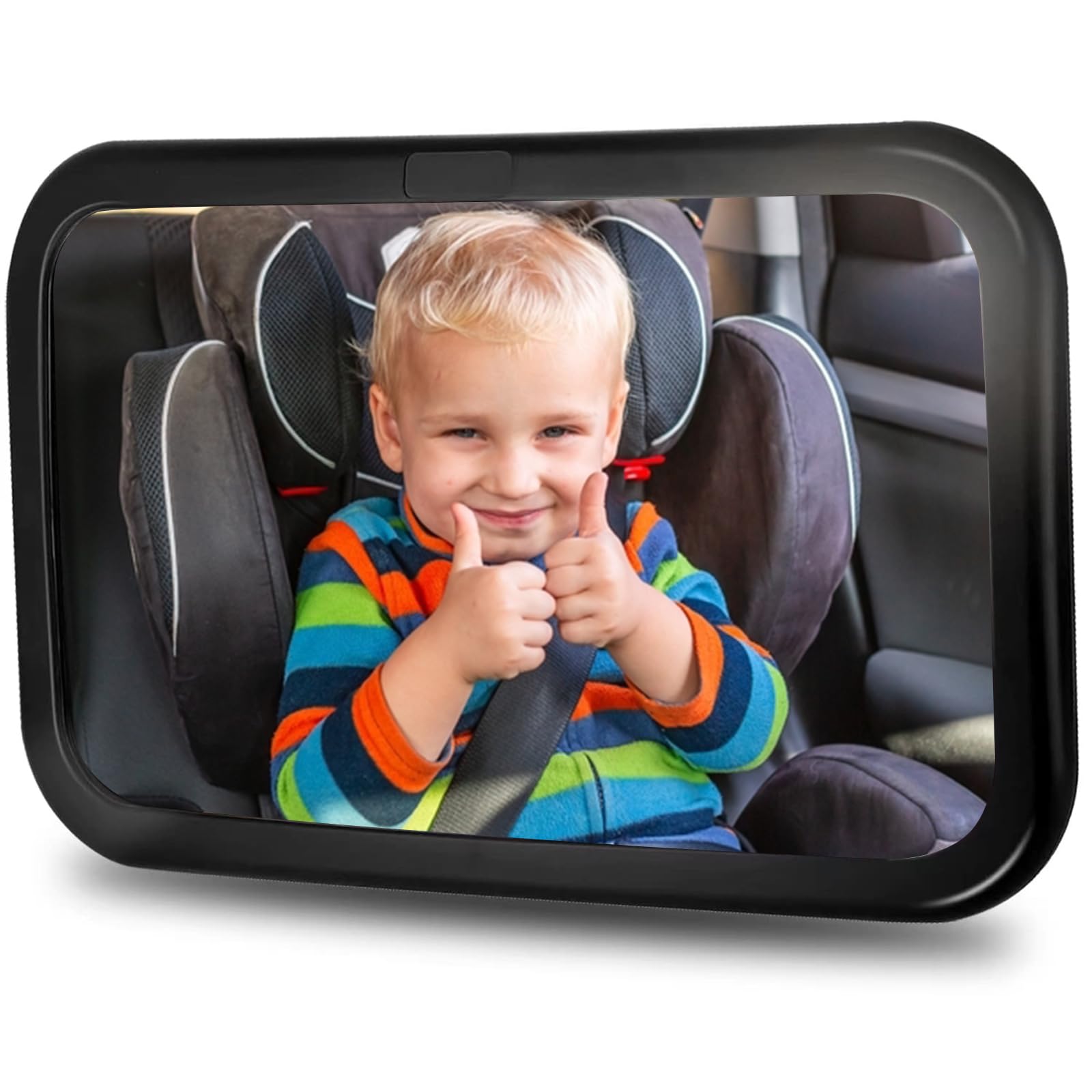 Photo 1 of Extra Large Baby Car Mirror, Safety Car Seat Mirror for Rear Facing Infant, Wide View Shatterproof Adjustable Acrylic 360°for Backseat, Secure, Shatterproof, Fully Assembled, Black