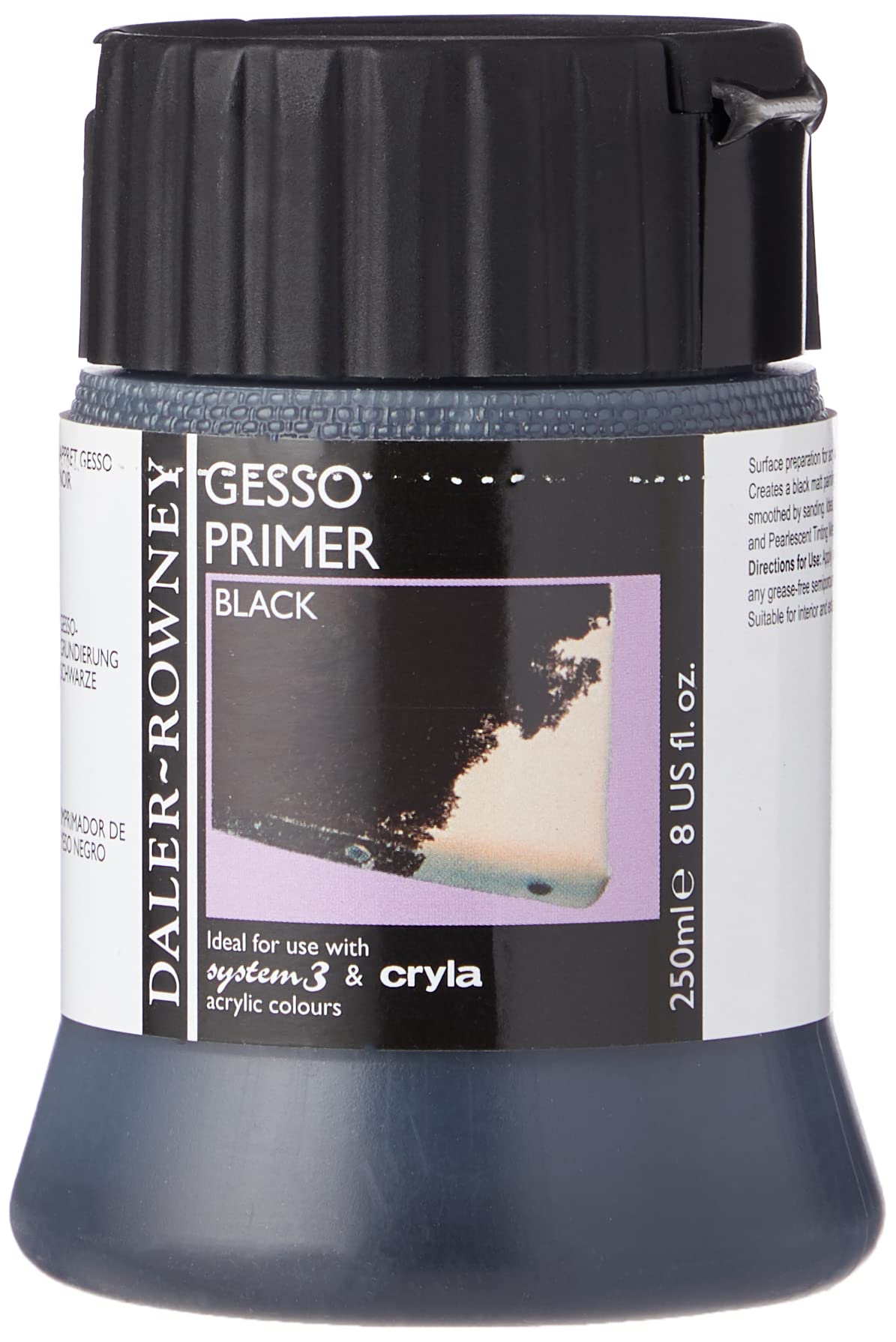 Daler-Rowney Acrylic Gesso, Plastic Pot, 8.45oz - 250 ml, Black Gesso Primer