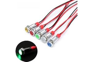YQBONANZA 10PCS 6mm (1/4 inch mounting Hole) AC/DC 12-24V LED Metal Indicator Lights, Waterproof Signal Lights, Wired Driving Indicator Lights, Suitable for Cars, Trucks, Ships, Instrument Panels (Green LED)