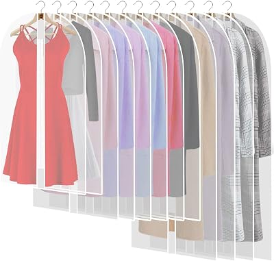 Pwsap 12 Pack Breathable Clothes Covers with Zip White EVA Garment Bags