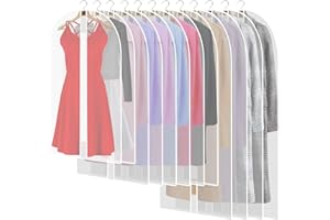 PWSAP 12 Pack Breathable Clothes Covers with Zip, Waterproof Dustproof Garment Covers Bags Dress Bag Covers Damp-proof Mens Suit Storage Bag for Wardrobe Storage and Travel(White)