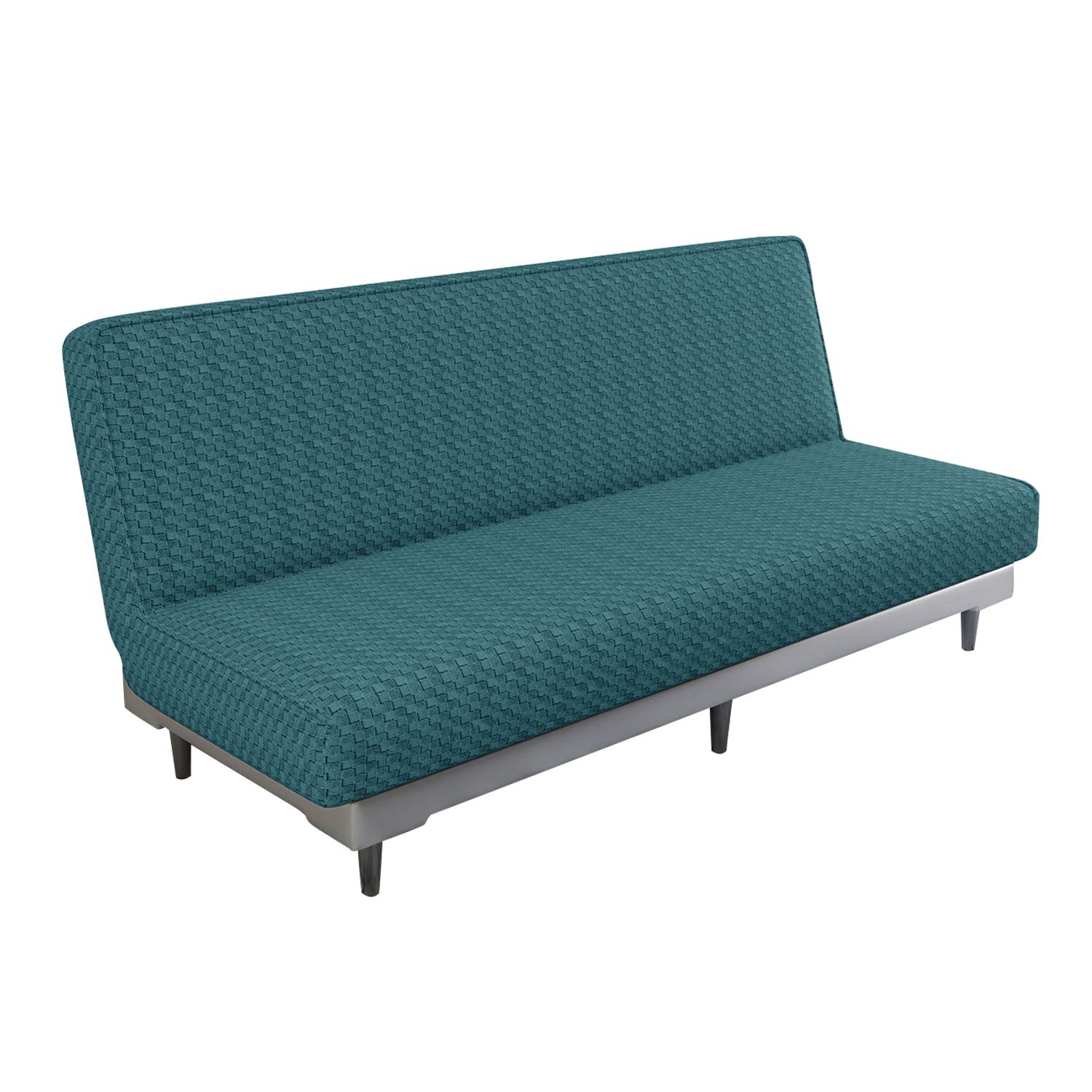 Photo 1 of MAXIJIN Jacquard Futon Cover Stretch Armless Futon Sofa Cover Soft Futon Slipcover with Elastic Bottom Thick Sofa Bed Furniture Protector Covers, Machine Washable (Peacock Blue)