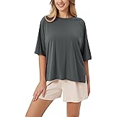ODODOS Women's Side Split Tee Modal Soft Raglan Short Sleeve, Relaxed Fit Casual Lounge T-Shirts Yoga Tops