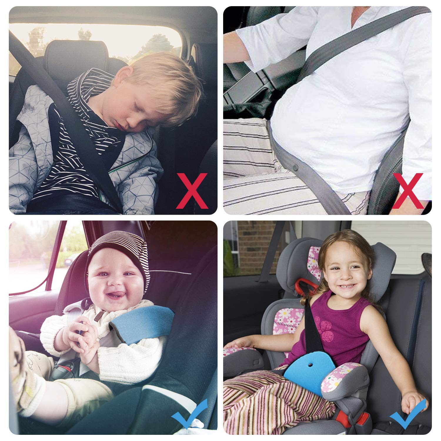 Car Seat Belt Pillow, Elegear [3 Pack] Comfortable Soft Seat Belt Cover Pads, Ergonomic Breathable Cotton Head Support Shoulder Protection Cushion for Baby, kid, Adult - Blue