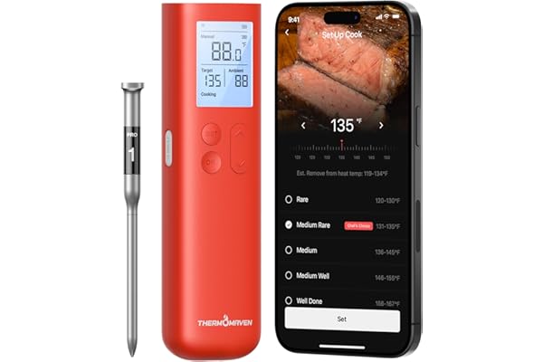 ThermoMaven Wireless Meat Thermometer, 10X Enhanced Signal and Stability with Sub-1G, Standalone Base with Display & Control,