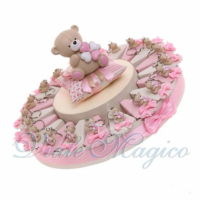title=Torta Portaconfetti con Portachiavi Baby Rosa (Torta da 20 Pezzi)