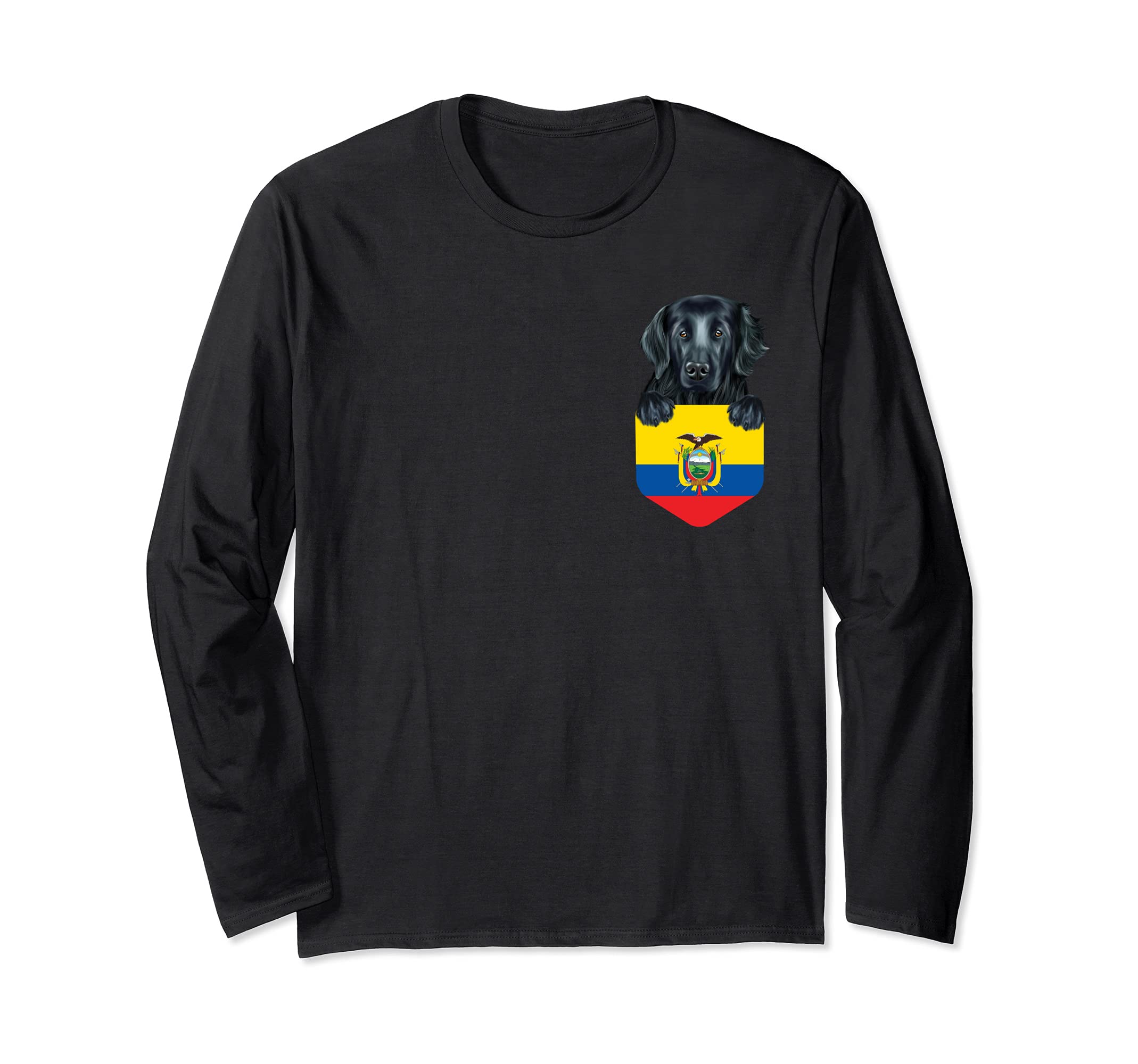 Ecuador Flag Flat-Coated Retriever Dog In Pocket Long Sleeve T-Shirt