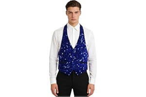 Shinsto Mens Sequins Suit Vest Formal V-Neck Backless Shiny Waistcoat Prom Party Tuxedo Vests