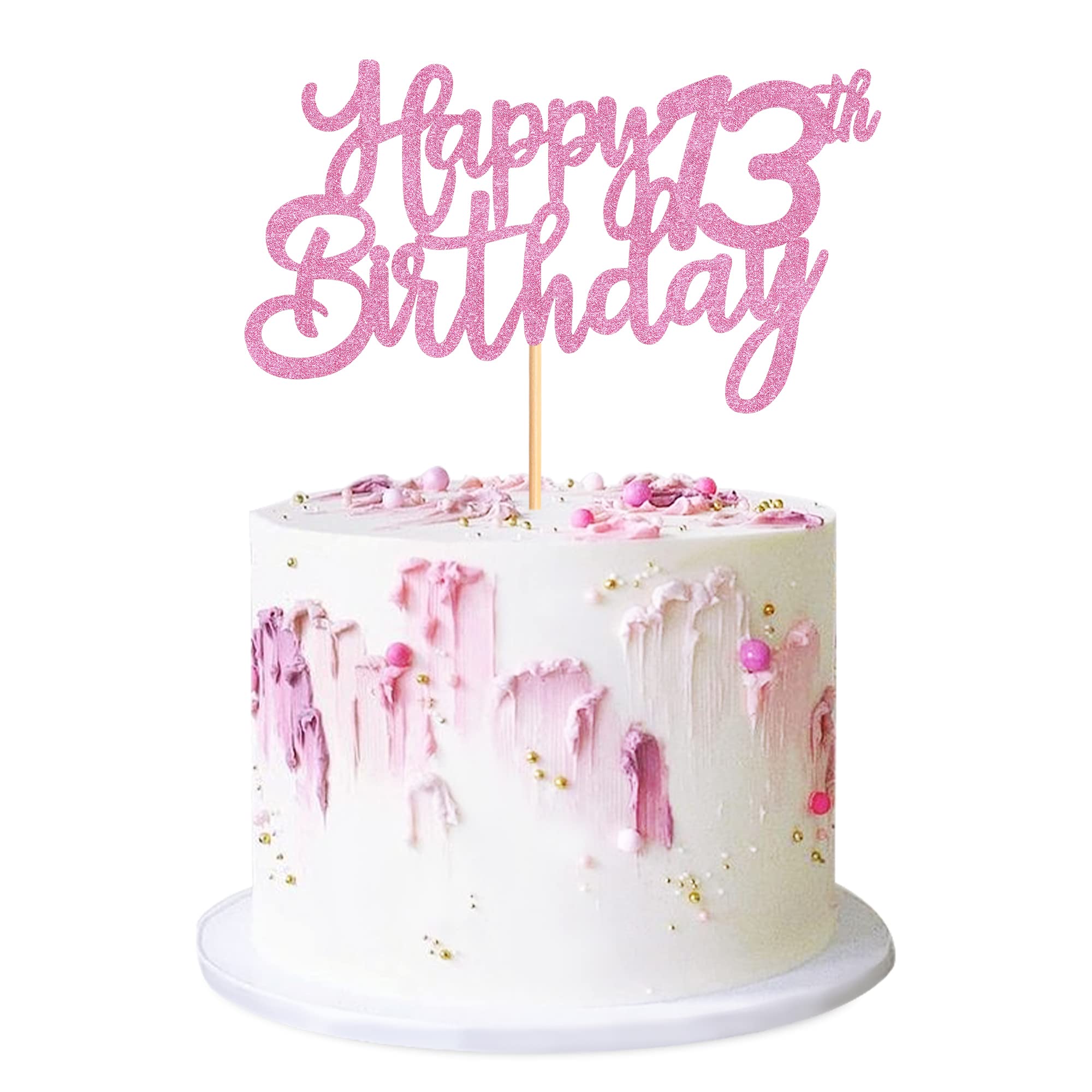 Blumomon 3 Pack Pink Glitter Happy 13th Birthday Cake Toppers 13th Birthday Cake Topper 13 Cake Topper 13th Birthday Decorations for Girl Teen Birthday Party Supplies