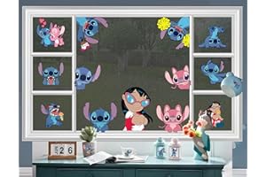 XIANGSUSHIJIE 81 Pcs Stitch Cartoon Window Clings Decals Removable Stickers for Glass Windows,Birthday Party Supplies Holiday Home Decorations for Kids Decorative Gifts